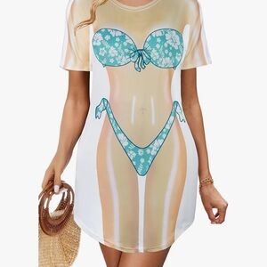 Bikini Print Swim Beach Cover-Up Tshirt